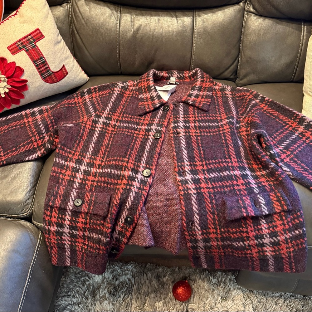 J. Jill Women's Plaid Jean Jacket - Red and Purple